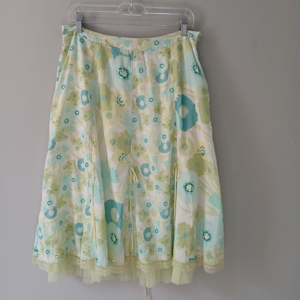 April Cornell Women's Size Large Vintage Floral Ribbon Lace Trim Midi Y2K Skirt